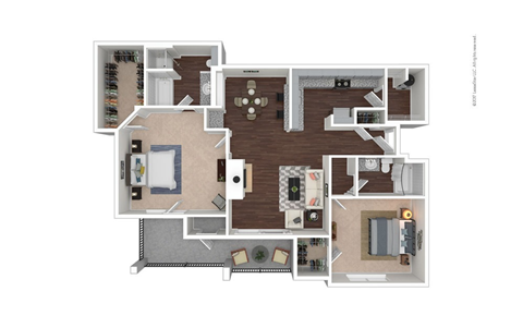 Floor plan for 2 beds, 2 baths, 1243 sqft